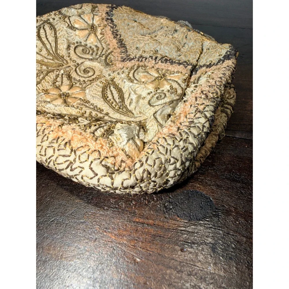 Vintage Gold Soutache Beaded Floral Evening Bag Rhinestone Clasp Snake Chain